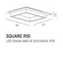 LED Deckenleuchte Square R50 36W 2880lm 3000K 50x35cm IP20