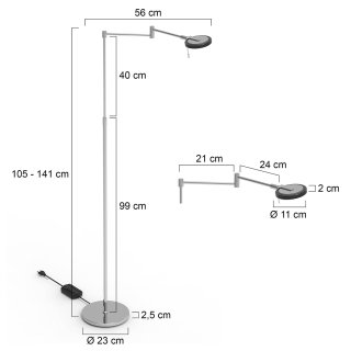 AKKU-LED- Stehlampe Soleil 10W 2700K 900lm, dim schwenkbar 2713